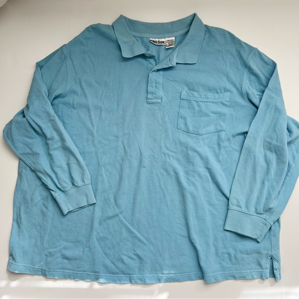 KING SIZE Long Sleeve Blue Polo Shirt Size 3XL